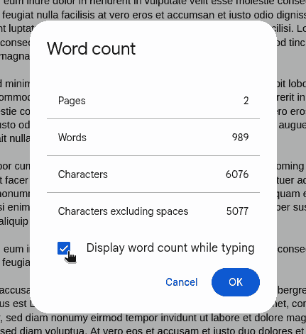 Word count overlay